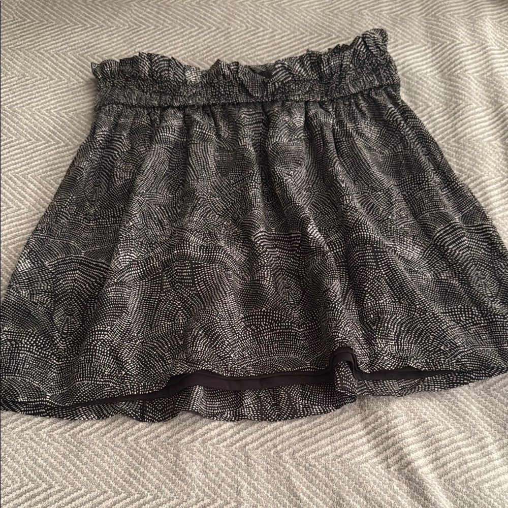 IRO Black Mini Skater Skirt with Smocked Ruffles for Casual Night Out